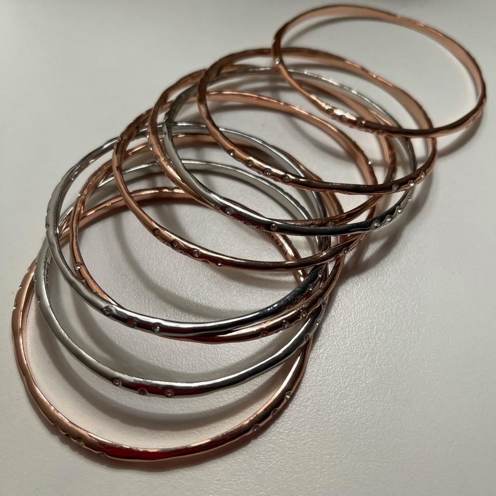 Stella & Dot silver and rose gold bangles